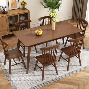 Modern Solid Wood Eco-Friendly Minimalist Rectangle Dining <b>Table</b> Splayed <b>Legs</b> Knock-down 6 Matching Chairs for Home Furniture - Product Image 3