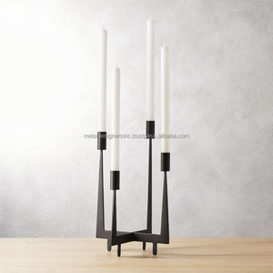 Metal <b>Black</b> 4-Piece <b>Candlestick</b> <b>Holder</b> for Home & Hotel Festive Decorative Lanterns & Candles for Living Room & Gift - Product Image 1