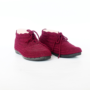 Handmade Crochet Ankle Boots <b>Women</b> Maroon Lace Up Knitted <b>Booties</b> Flat Walking Shoes Pure Art Setup Handcrafted Footwears Sets - Product Image 3