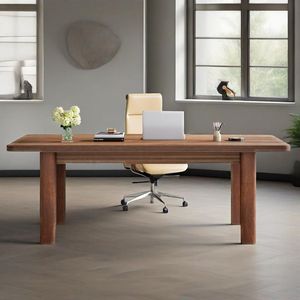 63-Inch Executive <b>Solid</b> <b>Wood</b> Computer <b>Desk</b> with Simple Farmhouse Design Large Office Study Writing Workstation Durable <b>Wood</b> Legs - Product Image 4