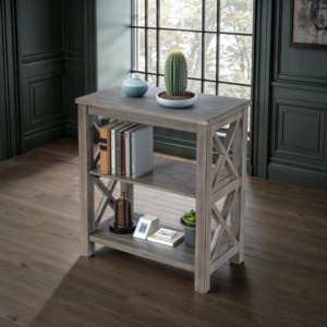 <b>Rustic</b> Wooden Storage Shelf Three-Layer Rectangle Standing Type For Living Room Durable Lacquered Finish - Product Image 3