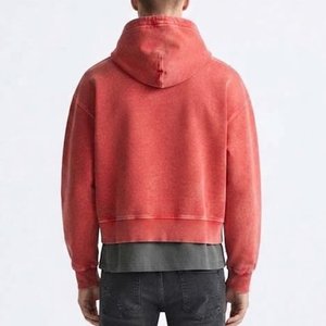 Nouveau sweat-shirt à capuche zippé rouge pour homme, coupe classique, décontracté, pour l'automne, 100 % coton, en molleton tricoté, couleur unie - Product Image 2