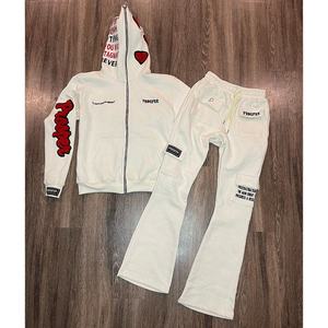 Chándal personalizado con efecto acid wash para hombre, talla grande, con estampado, ligero, de secado rápido, con capucha y pantalón acampanado, unisex. - Product Image 6