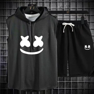 Ensemble deux pièces décontracté pour homme, t-shirt et short, tenue de sport tendance à manches courtes, survêtement à capuche - Product Image 4