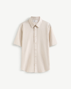 High Quality Men's Short Sleeve Turn-down Collar <b>Single</b> Button Solid Knitted Breathable 100% Cotton Seersucker Regular Casual - Product Image 1