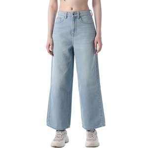 Jeans noirs à jambes larges et taille haute pour femmes - Product Image 1