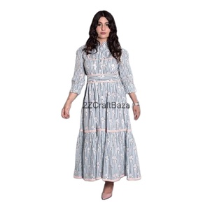 Robe mi-longue d'été en lin et coton imprimé bloc indien pour femmes imprimé fleuri avec poches et ceinture pour collège ou chemise - Product Image 5