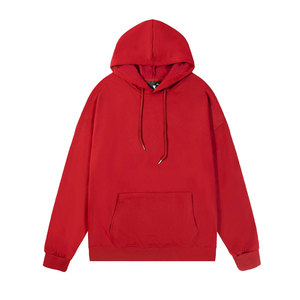 Wholesale Heavyweight 100% Cotton Fleece Pullover <b>Hoodie</b> Custom Logo Men Streetwear <b>Red</b> Color Long Sleeve Front Pocket <b>Hoodie</b> - Product Image 3