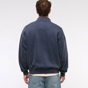 Sudadera de Hombre Azul Marino con Cierre de Cremallera, Corte Regular, Cuello Alto, Informal, para Otoño, de Algodón French Terry - Product Image 4