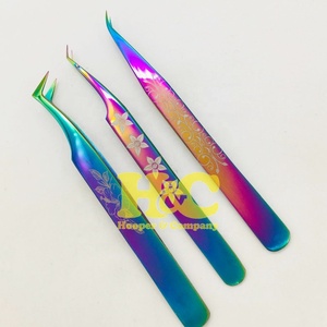 Nuevas Pinzas para Pestañas de Acero Inoxidable Sostenible con Grabado Láser Multicolor Arcoíris para Extensiones de Pestañas Postizas - Product Image 1