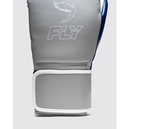 ถุงมือชกมวย Fly Superloop Pro X2 สีเทาและสีน้ำเงิน หนังวัวแท้ สายรัดข้อมือปรับได้ พร้อมตัวล็อคแบบตะขอเกี่ยว - Product Image 5