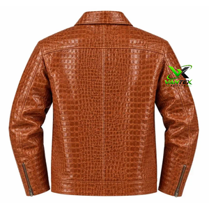 VANTEX SPORTS Men's Brown Croc Embossed Genuine Winter Motorcycle <b>Jacket</b> Stand Collar Breathable Fabric <b>Sheep</b> Lining Snake <b>Skin</b> - Product Image 4