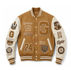 Chaqueta universitaria personalizada con bordado, cuerpo de lana y parches de chenilla, mangas de cuero personalizadas, chaquetas Letterman para hombre. - Product Image 5