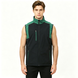 Blouson bomber pour homme en toile polyester/nylon avec empiècements en polaire, noir et vert, col zippé, coupe-vent, décontracté, hiver - Product Image 1