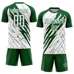 Maillot de football personnalisé imprimé par transfert thermique, respirant, vert et blanc, avec nom et numéro d'équipe, manches courtes, anti-humidité, col en V, pour adulte - Product Image 1