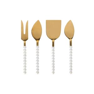 Designer White and Coral Marble Handle Gold Stainless Steel Cheese Knife <b>Set</b> Decorative Party Serving Utensils - Product Image 2