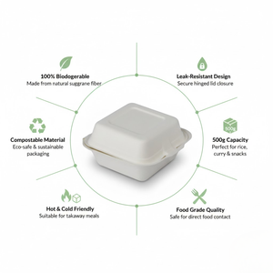 ภาชนะบรรจุอาหารแบบฝาพับทำจากชานอ้อยที่เป็นมิตรกับสิ่งแวดล้อมและใช้แล้วทิ้งได้ |   กล่องเยื่อชานอ้อยน้ำหนักเบาสำหรับใส่ก๋วยเตี๋ยวและงานจัดเลี้ยง - Product Image 5