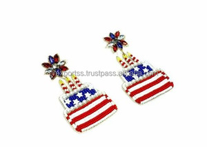 Boucles d'oreilles pendantes unisexes, style classique, multicolores, faites à la main, brodées de perles de rocaille, design bijoux fantaisie, Inde, pour soirée - Product Image 5