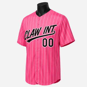 Maillot de baseball rayé rose unisexe à manches courtes boutonné personnalisé Claw Int 00 - Product Image 2