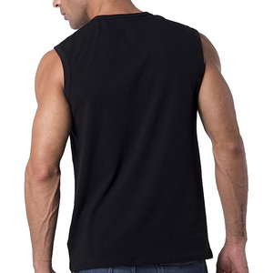 Custom Logo Sleeveless Undershirt Vest Black 100% Cotton <b>Singlets</b> Loose Round Neck Tank Top Gym Wear Sleeveless T-shirt <b>For</b> <b>men</b> - Product Image 3