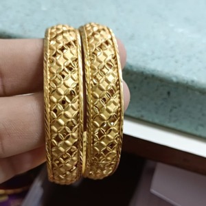 Radiant Cutwork Gold Plated <b>Bangle</b> <b>Bracelet</b> Pair Stylish Hollow Pattern Jewelry for Women Party Wear and Modern Ethnic Look - Product Image 3