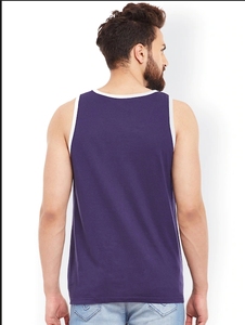 Camiseta sin Mangas con Estampado Geométrico Morado para Hombre, Cuello Redondo, Estilo Casual, Transpirable, de Algodón, con Diseño de Logotipo Frontal - Product Image 3