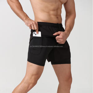 Short de sport décontracté pour hommes Double couche séchage rapide Logo anti-rides été Fitness course à pied Shorts d'entraînement WashedDDP expédition - Product Image 3