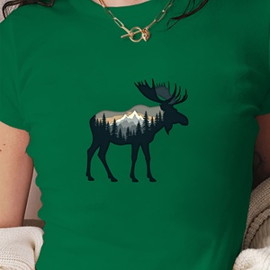 เสื้อยืดสั้นแฟชั่นผู้หญิงลายภูมิทัศน์ป่า - Product Image 1