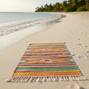 Tapis/chemin de table moderne en coton fait main, réversible, à motifs floraux, en peluche, lavable en machine pour la maison, usage commercial, la prière et les voyages - Product Image 1