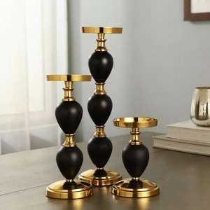 Ensemble de 3 chandeliers noirs et dorés, décoration d'intérieur, design en métal durable - Product Image 5