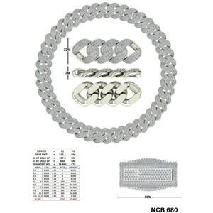 Unisex 14K White Gold Plated Cuban Link <b>Chain</b> Necklace 22inches Round Lab Grown Iced Diamond Hip Hop Style Luxury Trendy Jewelry - Product Image 3