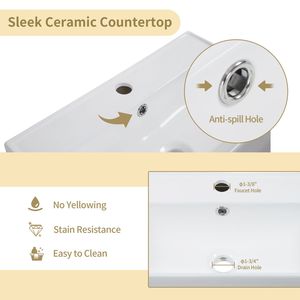 21.6\" Open Shelf Bathroom Vanity Soft Closing Door Ceramic Sink Cloakroom Storage Cabinet Left <b>Side</b>-Modern Open Vanities - Product Image 6