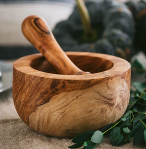 Mortero y Pilón de Madera Hechos a Mano, Tradicionales de la India, para Moler Especias, Hierbas y Uso en la Cocina - Product Image 1