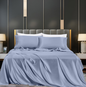 Elegante Juego de Sábanas de Satén Azul Acero con Fundas de Almohada a Juego, Decoración de Dormitorio de Lujo con Acabado Brillante y Suave - Product Image 3