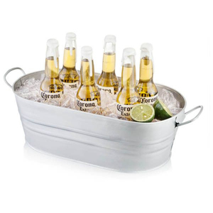 Wholesale Galvanized Metal Ice Bucket With Durable Wooden Handles Rust-Resistant Oval Beverage Tub For Chilling Wine <b>Beer</b> - Product Image 2