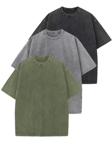 Camiseta de algodón azul lisa extragrande para hombre, cuello redondo, manga corta, estilo casual, ajuste regular, longitud normal, tejido liso teñido, diseños en blanco. - Product Image 4
