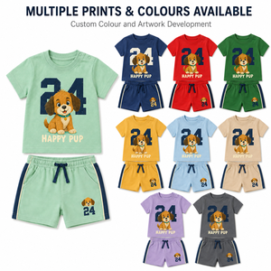 Ensemble T-shirt et short en coton Happy Pup 24, col rond, tenue décontractée d'été pour hommes, couleur personnalisée et logo personnalisé - Product Image 4