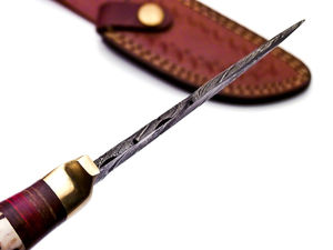 Cuchillo de caza de supervivencia de acero de Damasco con mango de asta de ciervo, espiga recta, 8.5 pulgadas, multifunción para exteriores - Product Image 2