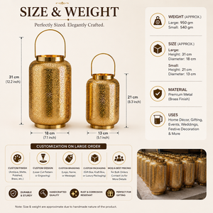 K GOLDEN <b>BRASS</b> Vintage Decorative Handmade Metal Hurricane <b>Lantern</b> Candle Holder Set Rustic for Living Room Patio Home - Product Image 6