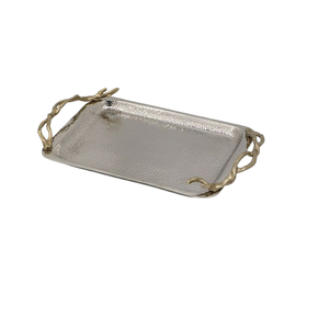 Plateau en métal couleur argent, design élégant, vaisselle de table, plateau de service alimentaire, plateau décoratif pour la table, élégance - Product Image 1