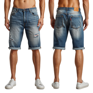 Shorts en coton pour homme, style streetwear déchiré, motif flamme abstraite, respirant, longueur genou, avec cordon de serrage - Product Image 3