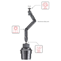 Support de téléphone pour voiture avec porte-gobelet en aluminium, réglable à 360°, pour tablette, iPad, appareil photo, robuste, sans perçage