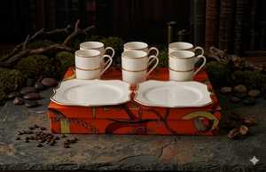 Ensemble de 8 tasses à café et soucoupes en céramique de luxe européenne personnalisées, plaquées or, gaufrées, pour le Nouvel An, coffret cadeau, 2026, écologique - Product Image 4