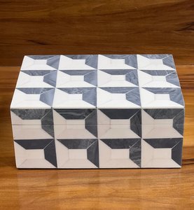 Handcrafted Grey & White Natural Crafts Bone Inlay Jewelry <b>Box</b> – Boho Geometric Decorative Storage <b>Box</b>, Keepsake & <b>Trinket</b> <b>Box</b> - Product Image 6