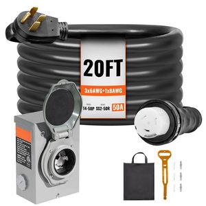 Cavo di Alimentazione per Generatore NEMA 14 50P/SS2 50R STW 6/3+8/1 AWG, Kit Scatola di Ingresso C da 50 Amp con Connettore Twist Lock e Cavo da 20 Piedi per Alimentazione Generatori - Product Image 3
