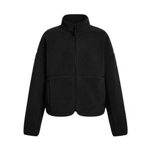 Ladies Black Custom Logo Zip Up <b>Drop</b> Shoulder Sherpa Jackets Outdoor <b>Stand</b> Collar Loose Fit Plain Fleece Sweatshirts - Product Image 4