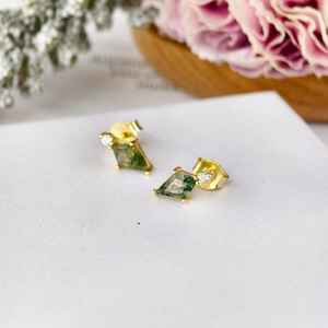 Pendientes de Plata de Ley 925 con Ágata Musgosa, Chapados en Oro de 14K, con Piedras Preciosas Naturales, Elegantes, Regalo de Joyería para Mujer - Product Image 4