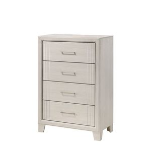 Comodino Contemporaneo in Legno con 4 Cassetti, 1 Pezzo, Bianco/Beige, Cassettiera Contemporanea a Quattro Cassetti, Mobile Contenitore - Product Image 1