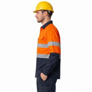 Camisa de Trabajo de Manga Larga de Alta Visibilidad para Hombre, Color Naranja Marino, Uniforme de Seguridad Reflectante - Product Image 3