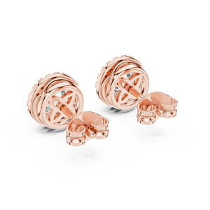 Pendientes con Diamantes Cultivados en Laboratorio de Corte Redondo de 0.5CT, con Halo en Oro Rosa de 18K, para Mujer, Regalo de Compromiso, Boda, San Valentín, Uso Diario - Product Image 3